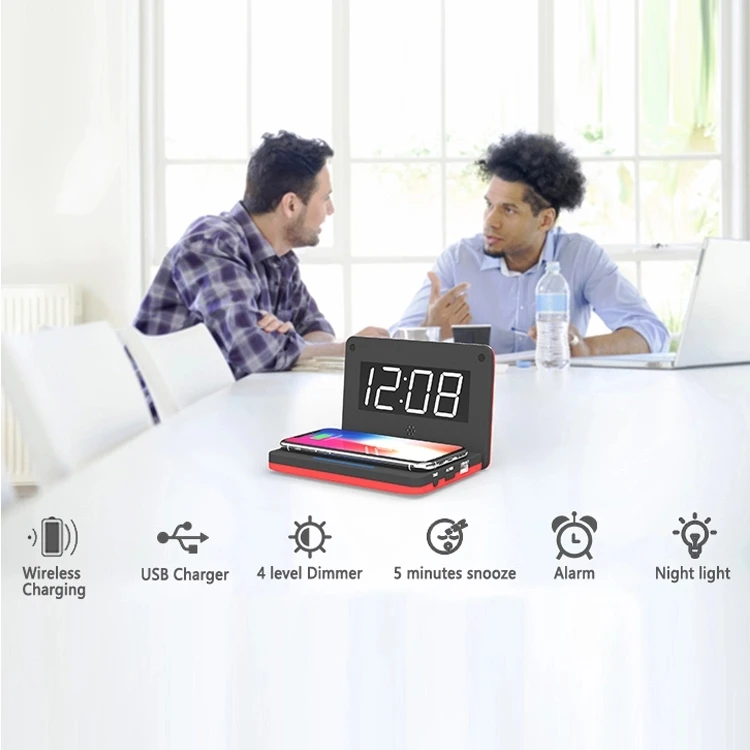 Room Bedside Alarm Clock High Quality Digital Alarm Clock With 10w Wireless Charging