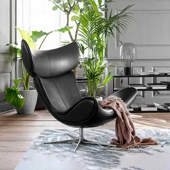 Modern Rotating Single Luxury Real Leather Shell Wing Chair Poltrone