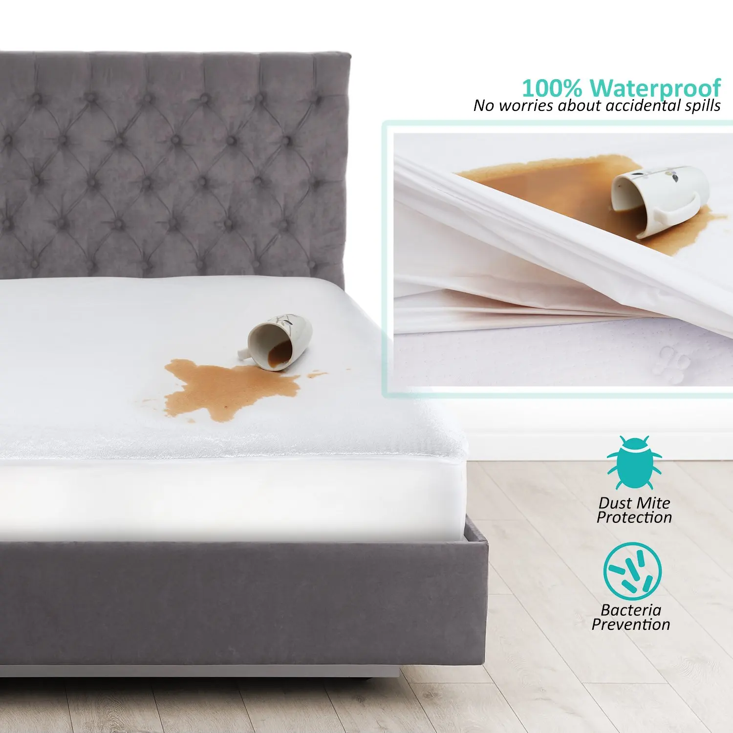 High Quality Mattress Protector Waterproof Hypoallergenic Vinyl Free Twin XL Cotton Terry Top