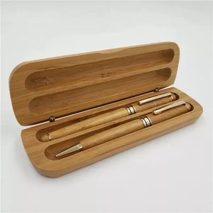 Luxury Gift Set Blank Bamboo Ballpoint Pen Bamboo Fountain Pen with Bamboo Double Pen Box