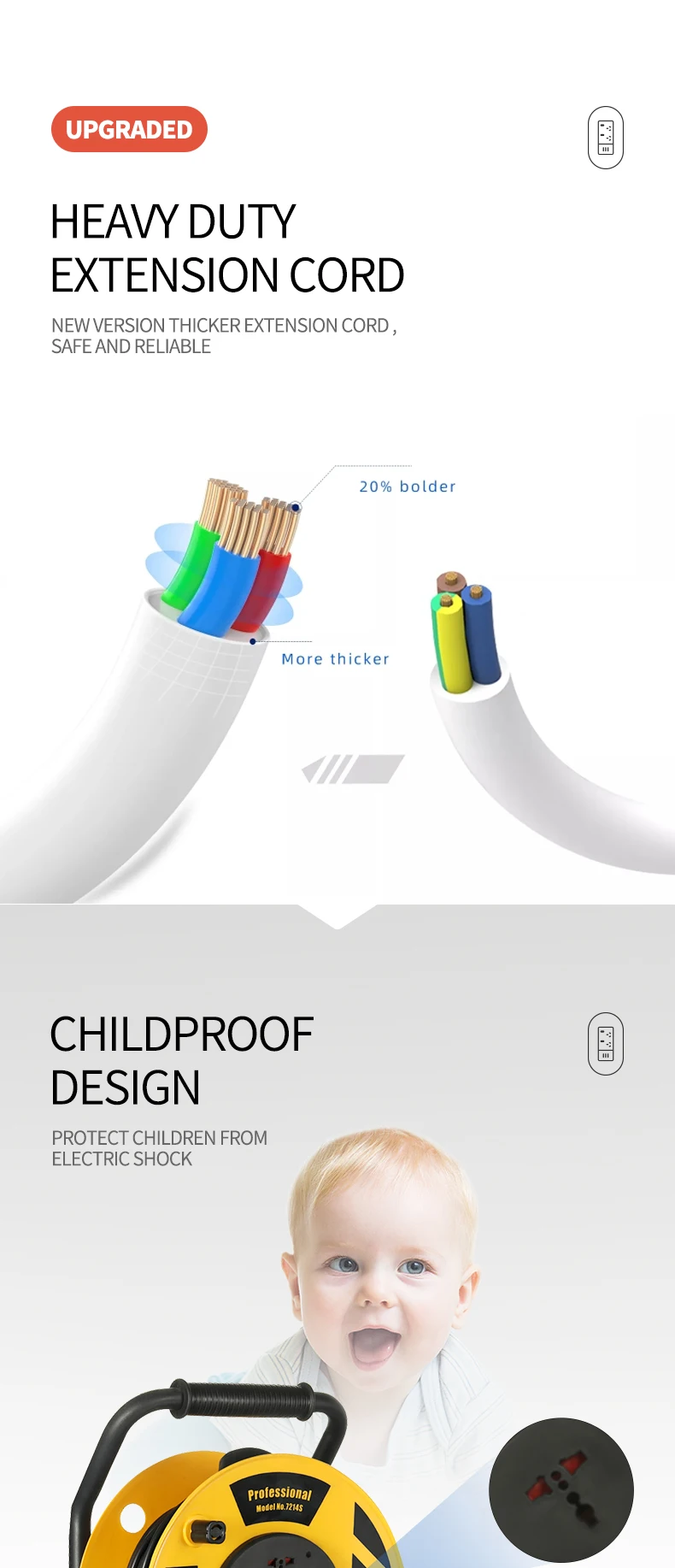 50m Retractable Extension Cable Reels Industrial Outdoor Electric