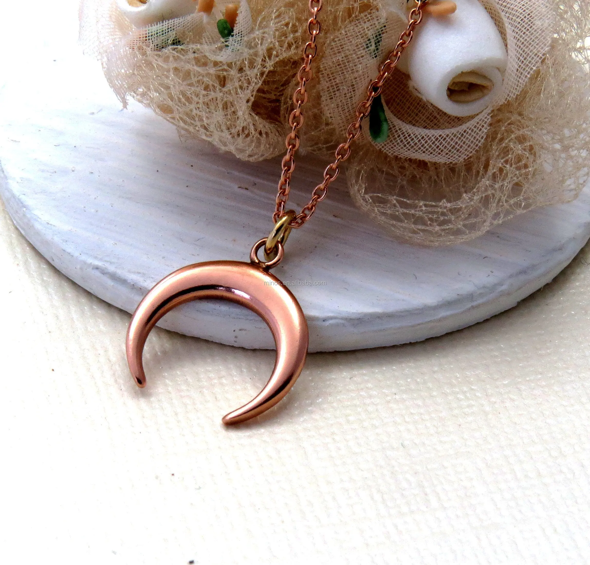 Crescent Moon Necklace Tusk Necklace Upside Down Moon 
