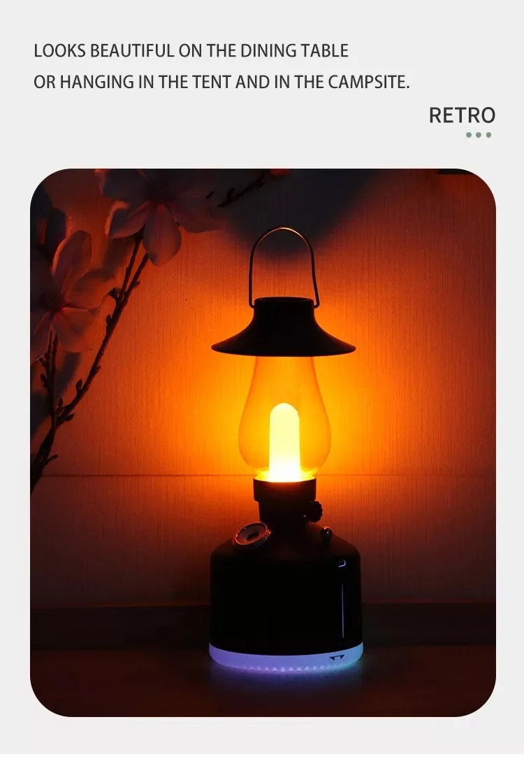 Air Humidifier with LED Light Camping Lamp Aromatherapy Diffuser USB Chargeable Retro Kerosene Lamp Humidificador