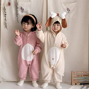 Custom Autumn and Winter Newborn Baby Onesie Cute Animal Hooded Climbing Pajamas Jumpsuit with Button Closure Clothes for Kids