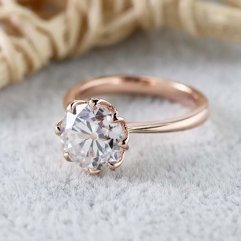 Petal Setting Pointed Claw Moissanite Ring in 14k Rose Gold