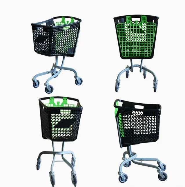 Shopping Trolley Cart with Mesh Folding Feature Plastic Supermarket Shopping Basket for Store Use