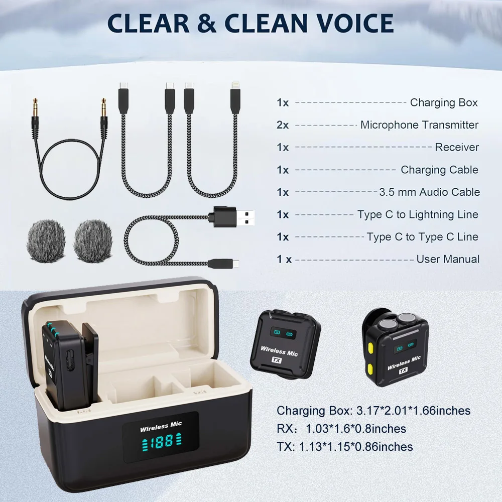 Mini Lapel Wireless Microphone for Camera Noise Cancellation Mic with Charging Case for Video Recording Streaming