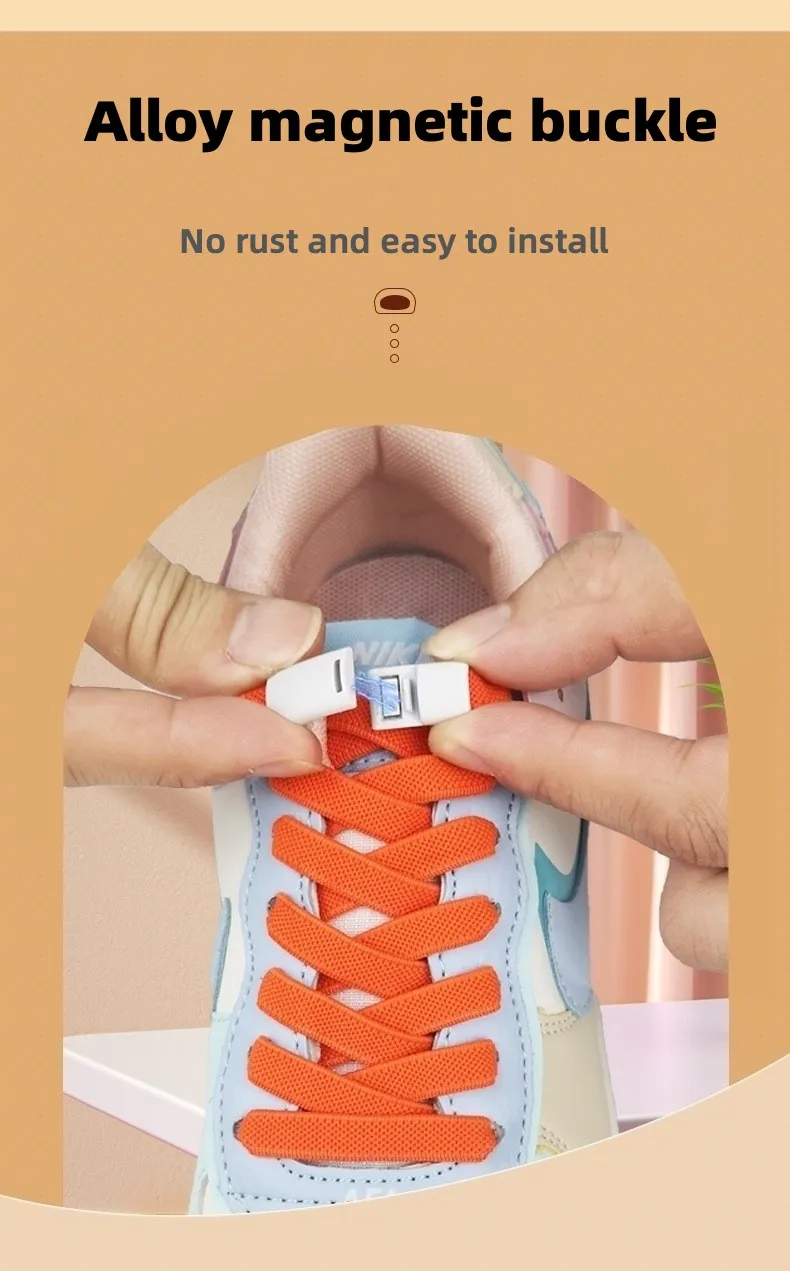 View of Magnetic Knotless Fast Tying Shoelaces Buckle Shoelaces Magnetic Metal ...
