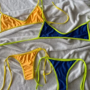 Halter Sexy 2 Pieces Set Wholesale New Style Women's Bikini Solid Color Swimwear Bikini Set