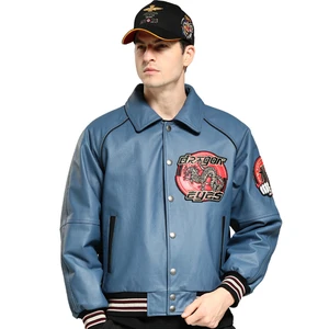 Cowhide Leather Jacket Bomber Leather Varsity Jacket Men
