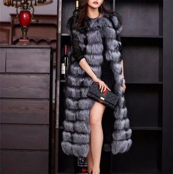 2021 New Arrived Fashion Ladies silver fox fur long Jackets Women Faux Fox Fur Long Vest
