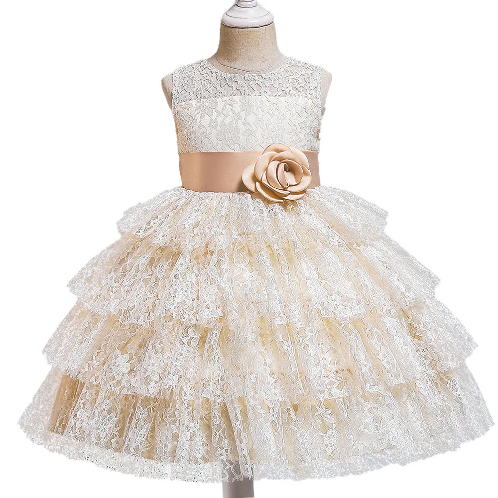 Оптовая продажа, праздничное платье для маленьких девочек, модное платье без рукавов, кружевное платье принцессы с цветочным узором для девочек, фабричное по индивидуальному заказу