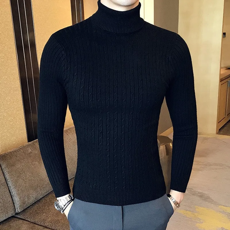 Hautevoque Men's Winter High-Neck Slim-Fit Jacquard Knit Sweater