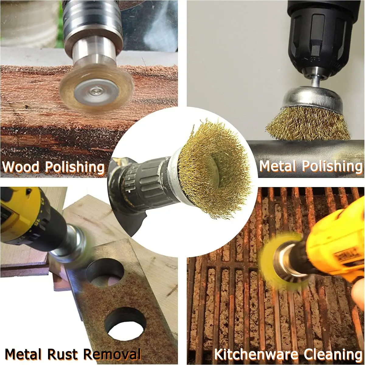 thumbnail image 2 of BlueSpot 5pc Brass Wire Wheel Brush Set For Drill – Rust & Paint Removal, 1/4" Shank 2 of 6