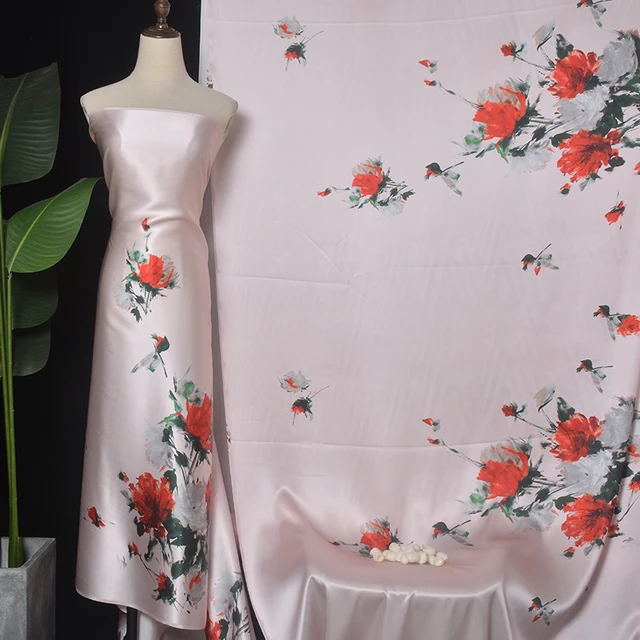 HYSK 100% Silk pure mulberry silk satin fabric print digital vegan organic elegant designer diy woven indonesia for silk kaftans
