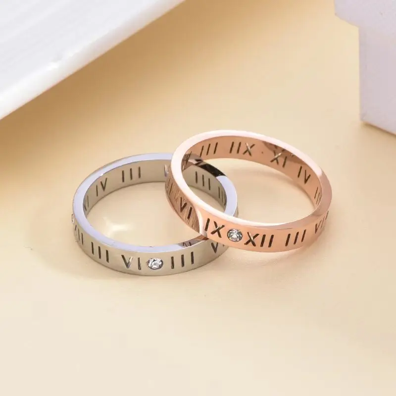 Latest Simple Silver Rose Gold Gram Finger Ring for Men Stainless Steel  Roman Numerals Ring Jewelry with Gold