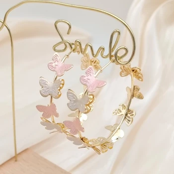 Tri-color wholesale handmade 14k gold plated new designer trendy jewelry butterfly flower big hoop earrings