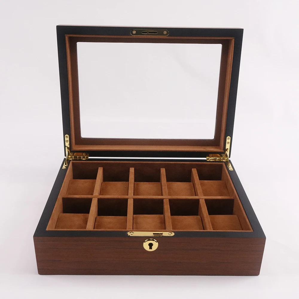 10 Slots Walnut Wooden Grain Watch Storage Box Teak Grain Wood Watch Organizer Case Display Box With Suede Cushion