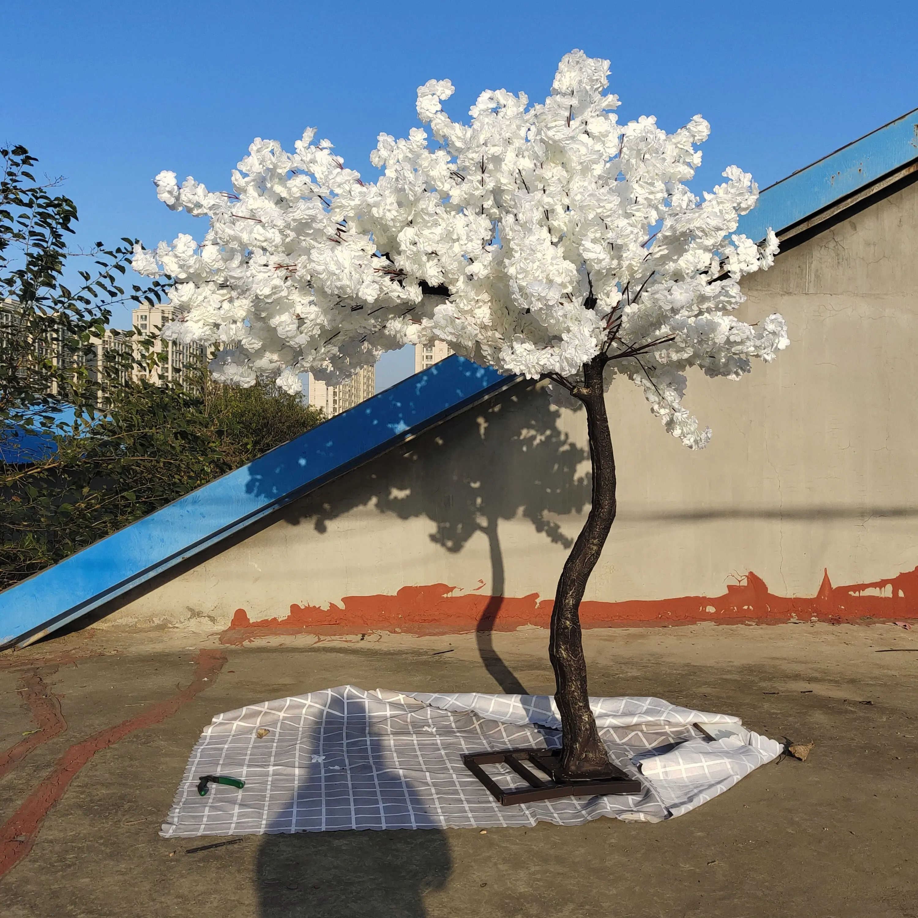 Dct001 Customized Big Artificial Cherry Blossom Plant Faux Silk Pink