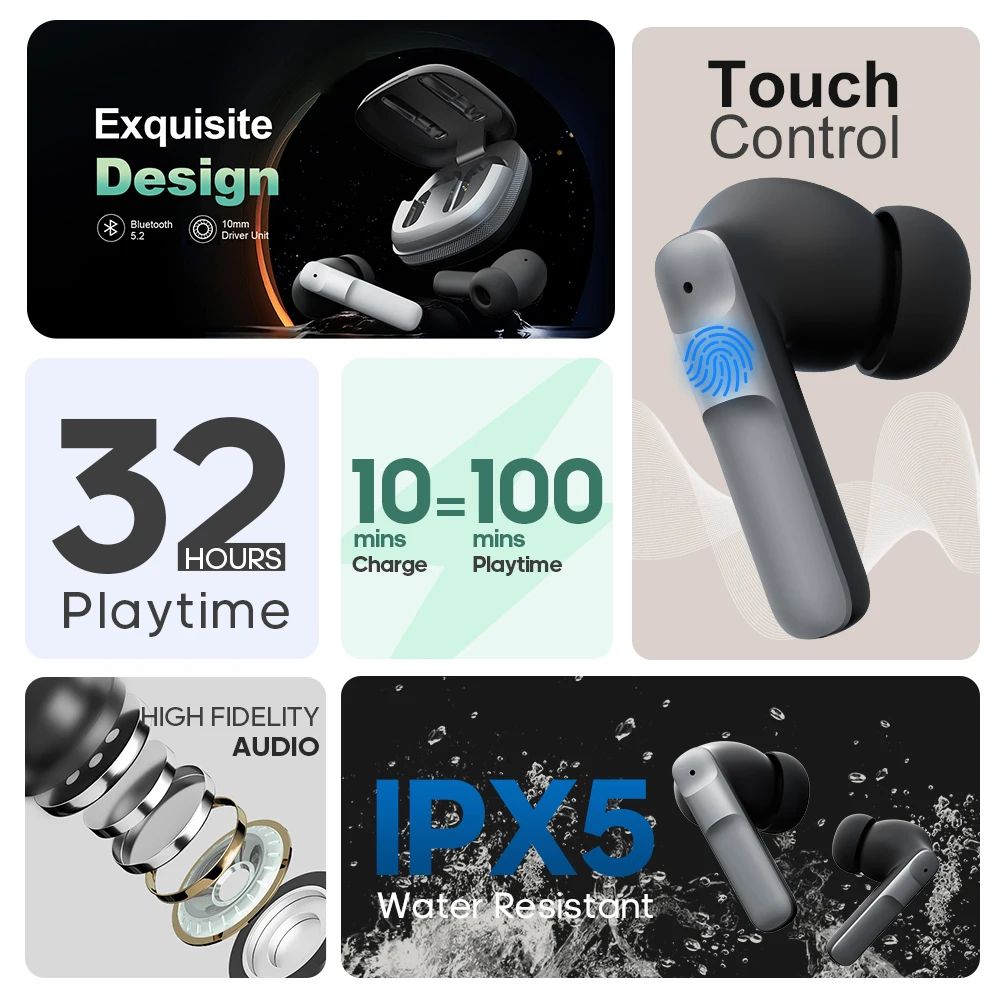 Bluetooth Truly Wireless in Ear Earphones Noise Cancelling Waterproof Earbuds Wireless Earphones Headphones