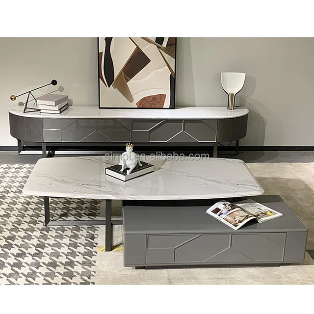 Simple Luxury Design Marble Wood Coffee Table set Living Room Furniture Coffee Table Tv Stand