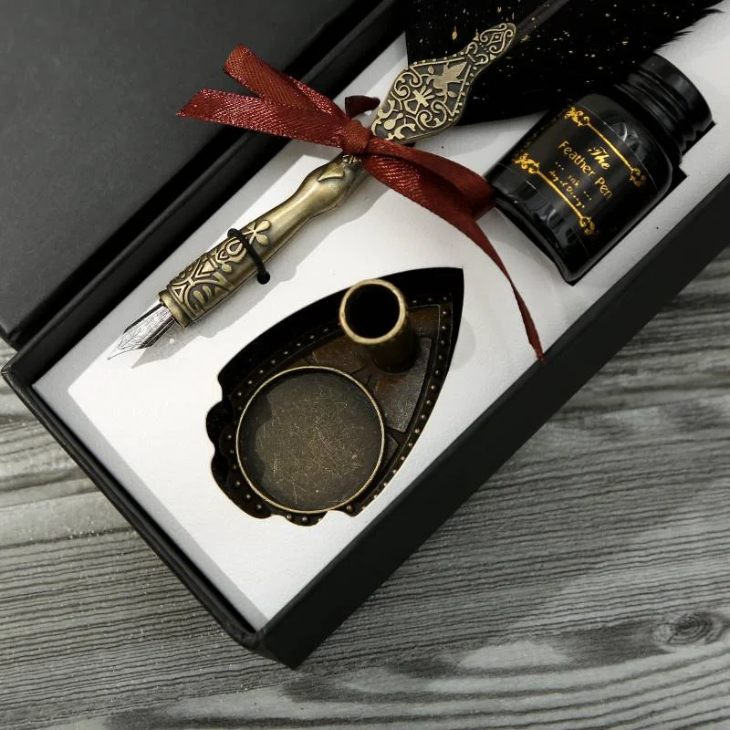 Vintage Calligraphy Feather Dip Pen Fashion Pen Handle 2/5 Nib Writing Ink Set Quill Fountain Pen Writing Set Birthday Gift