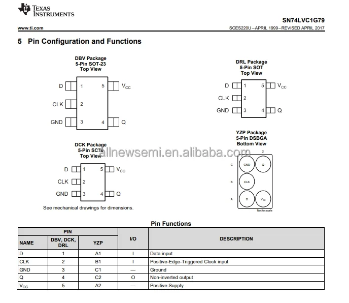 Hot sale Original SN74LVC1G79DBVR Logic IC FF D-TYPE SNGL 1BIT SOT23-5 Flip Flop 1 Element D-Type 1 Bit Positive Edge