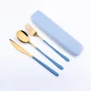 Oro+azul- Cuchara/tenedor/cuchillo/estuche