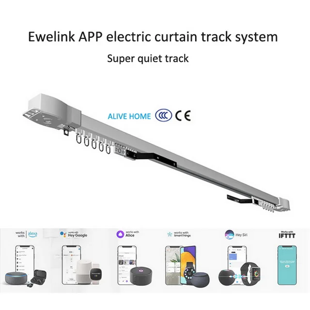 OEM ODM Customized  Ewelink App Smart Home Automatic Motorized Telescopic Aluminum Alloy WiFi Remote Electric Curtain Tracks