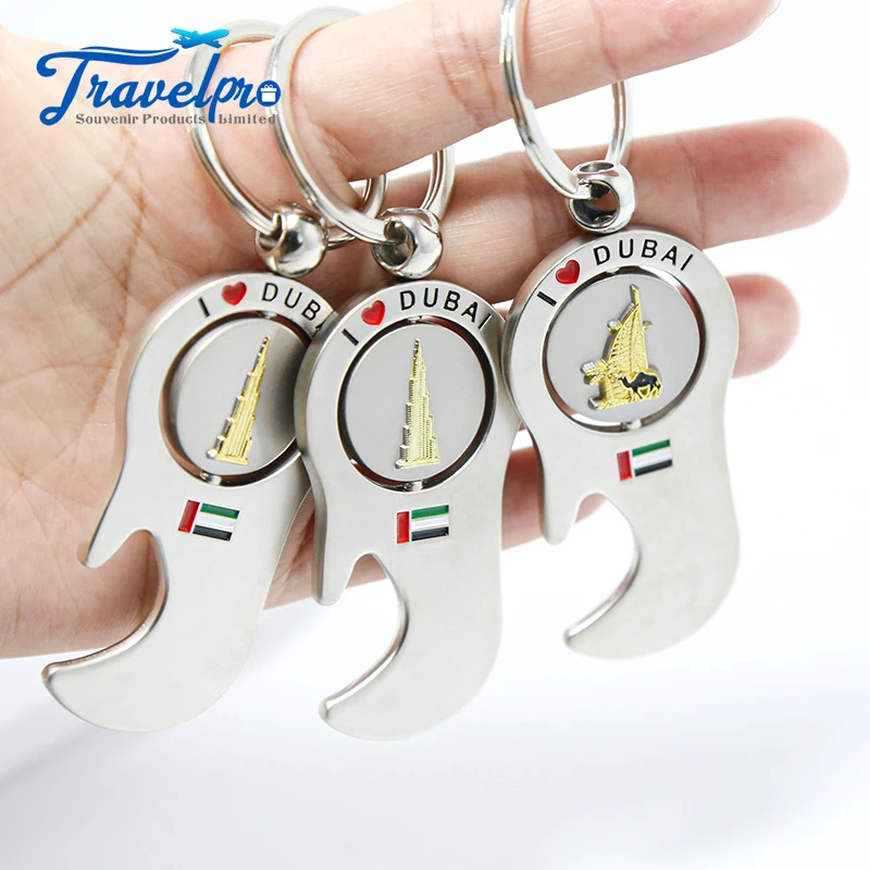 Factory Custom Spinning Keyring Bottle Opener Souvenirs Dubai Beverage Bottle Opener Key Ring