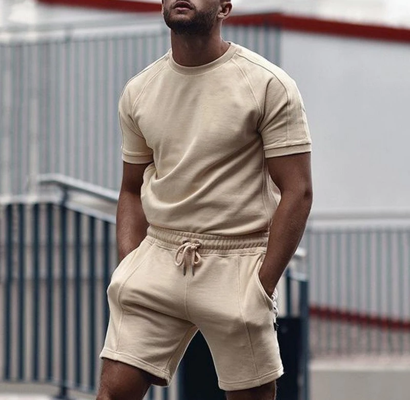 Été nouveaux hommes Shorts ensembles à manches courtes t-shirt + Shorts solide mâle survêtement ensemble vêtements pour hommes 2 pièces ensembles Male818_voghion.com