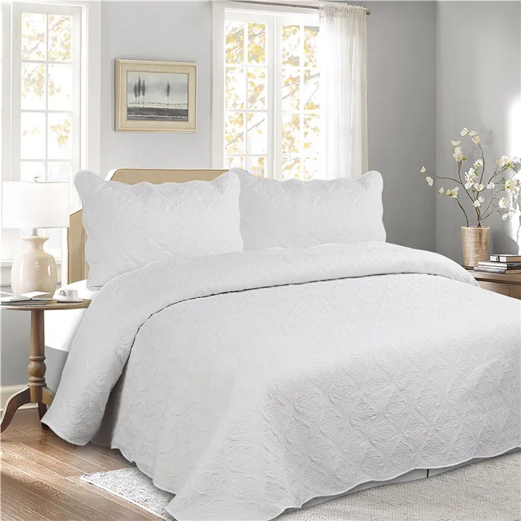 Bedspreads White Coverlet Quilted Embroidery Quilts Microfiber ...