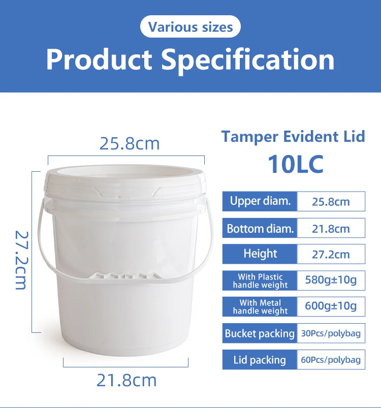 10 Liter 20 Liter 5 Gallon Plastic Bucket Drum Pail With One-way Air Valve for Hot Filling
