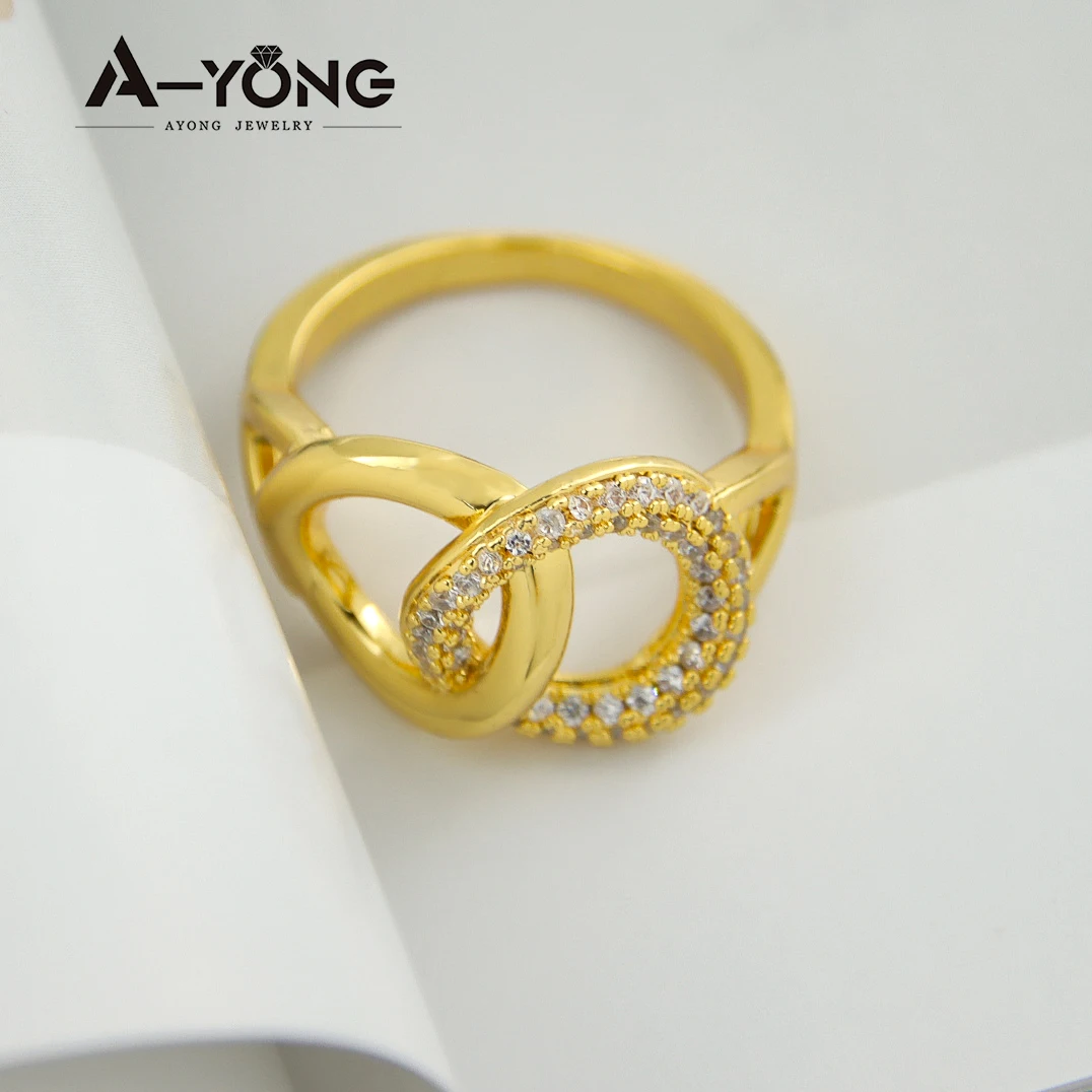 Popular Luxury Interlocking Ring Double Layer Copper Index Finger Rings Circle 21k Gold Ring for Party