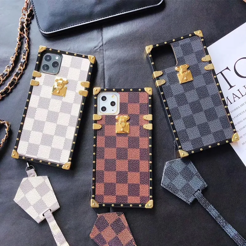 Fashion Luxury Brand Square Plaid Case For iphone 12 11 PRO MAX XR Leather Phone Protective Black Cover Black Brown White