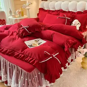 Light Luxury Thickened Washed  Winter Quilt Cover Set Modern Style Queen/King Bed Sheet with Pillowcase for Home Use