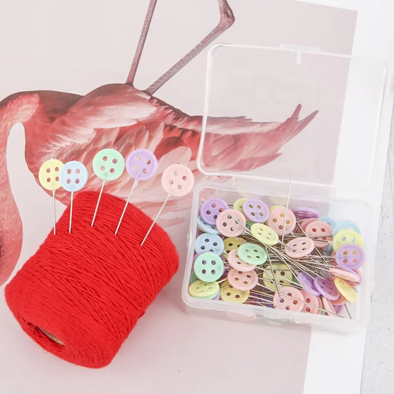 RTS 100PCS  Assorted Colors Plastic Buttons Flat Head Pin