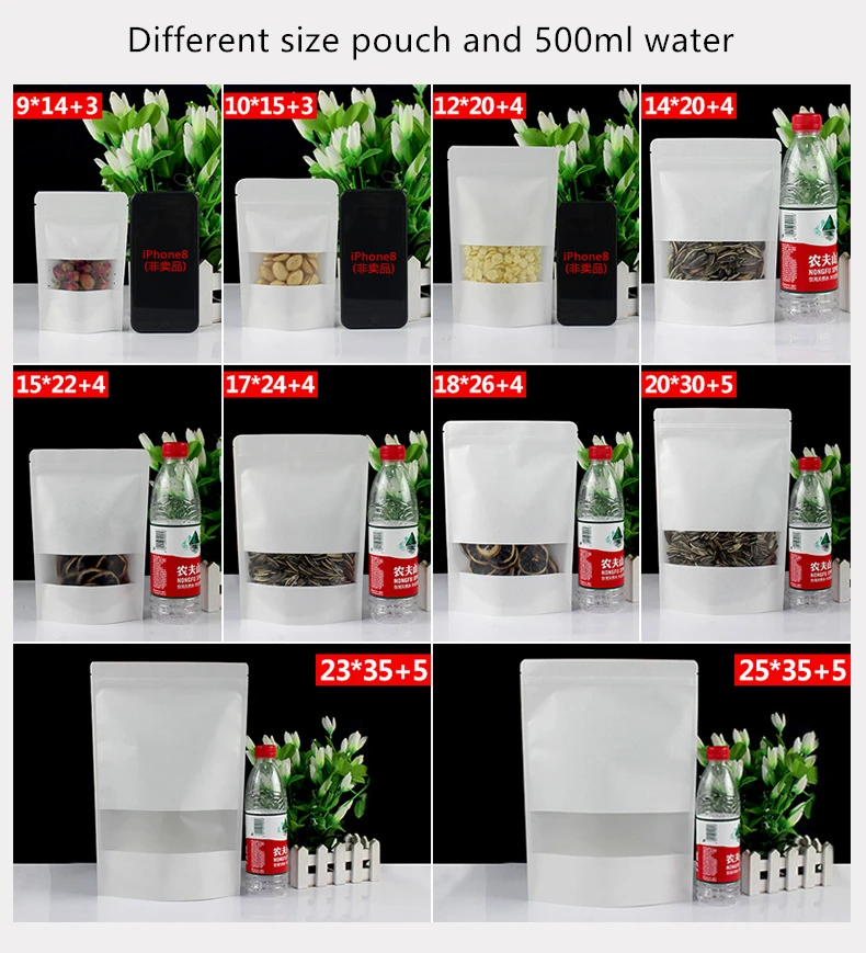 Stand up Kraft Paper Bag with Clear Window Zipper for Food