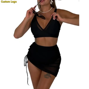 Womens Swim Skirt High Waisted Bikini Sets Tummy Control Swimsuits Mesh Sarong Wraps Bathing Suits Custom Logo OEM ODM Swimwear