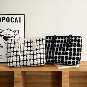 Popular High-capacity Bags for Women 2026 Autumn New Shoulder Bag Simple Plaid Tote Bag for Women