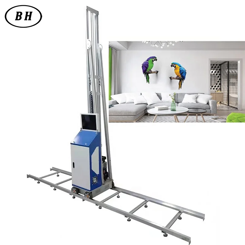 Automatic 3D Vertical Wall UV Printer Machine for Walls With Wheels Guide Rail Printing on Glass Background Painting Wall Wood