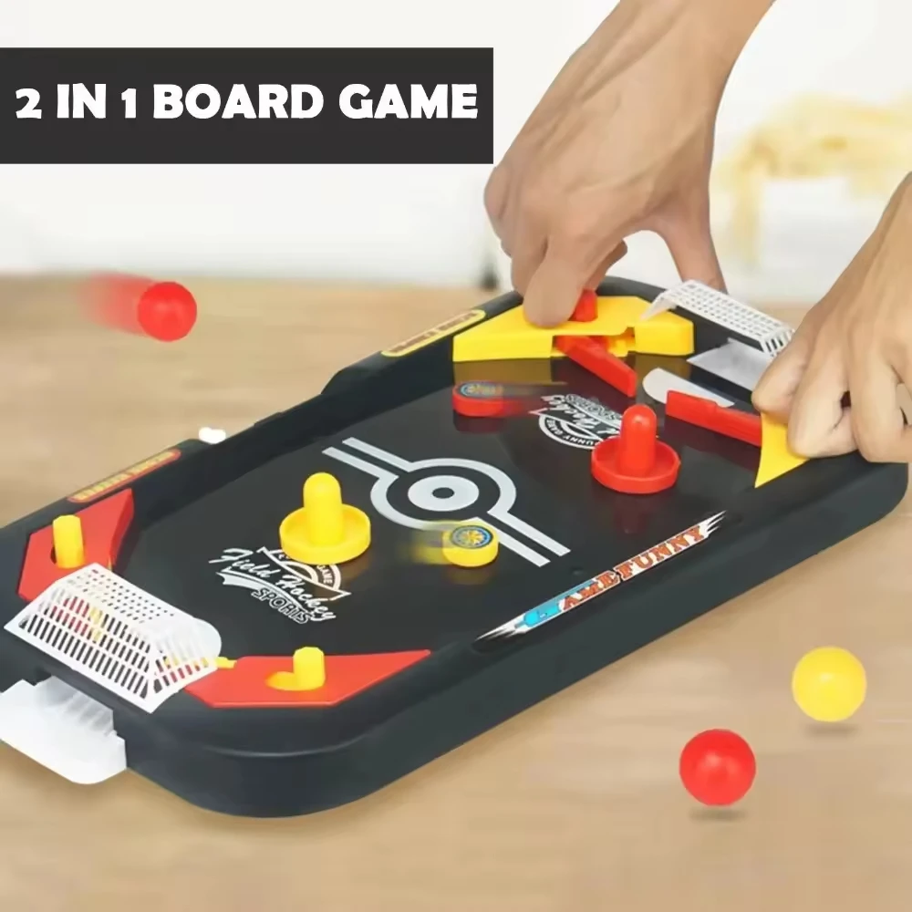 Mini Hockey De Table – 2 Buts, 2 Bâtons, 2 Palets – Jeu Portable En PP – Intérieur, Soirées, Bureau – Cadeau Sportif Pour Tous âges