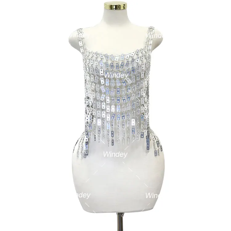 Unique Fairy Mermaid Nightclub Party Club Mirror Dress Sleeveless Simple  Style Straight Mesh Dilver Top Sexy Clothes for Women