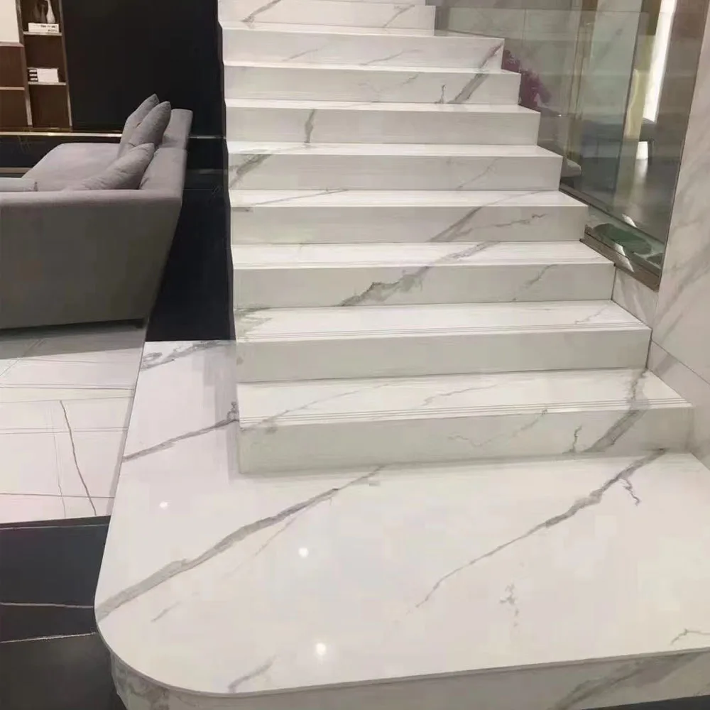 Customized Calacatta Marble White Sintered Stone Stairs