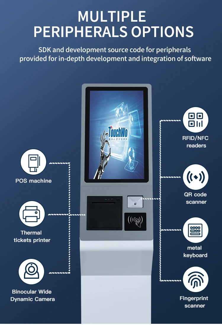 15.6 inch Touchscreen Kiosk Self Ordering Kiosk Floor Standing White Kiosk