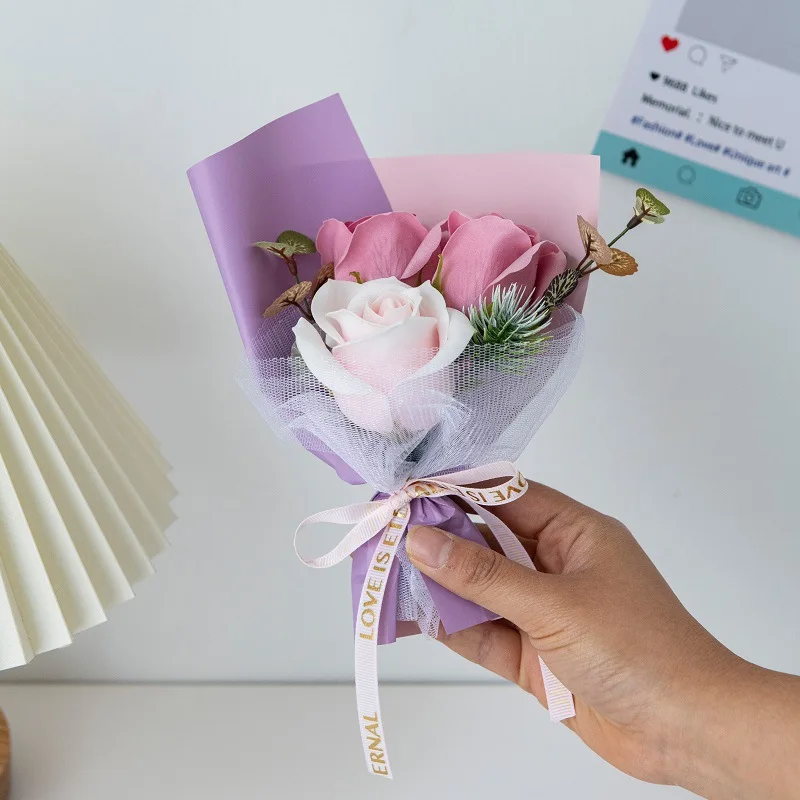 Ychon Artificial Small Bouquet Flower Soap and Dried Champagne with Roses for DIY Gift to Wedding Party Mother's Day Gift