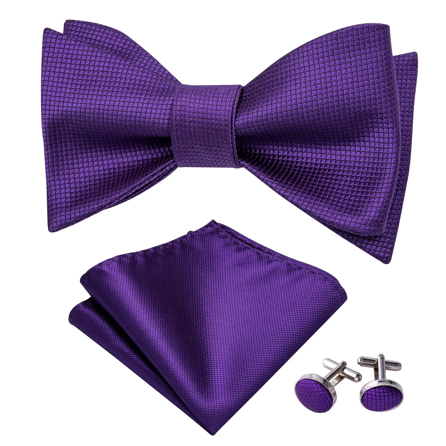 Instructions Dark Aubergine Purple Polyester Mens Self-tie Bow tie & Hanky Set