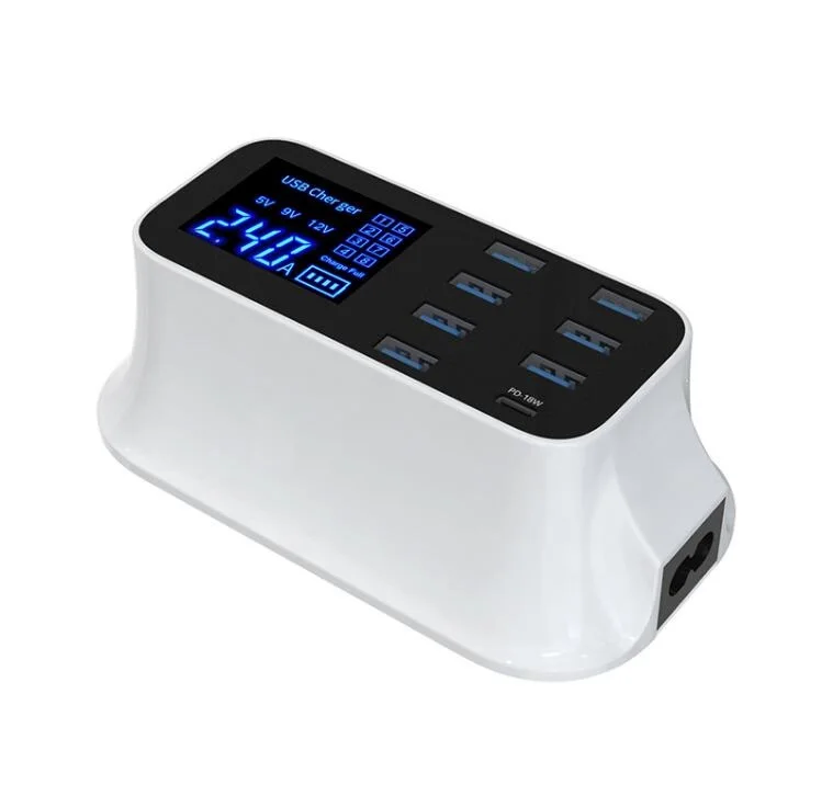 Smart Power Quick Charge 8 USB Charging Ports Usb Charger Hub with LED Display Screen