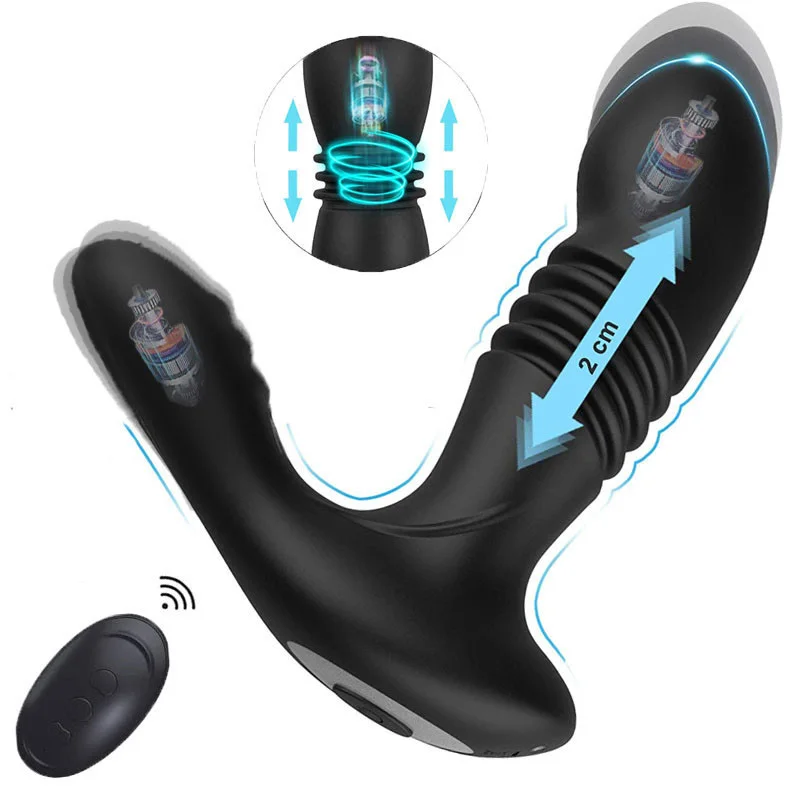 Prostate and anal vibrator showing textured surface and dimensions