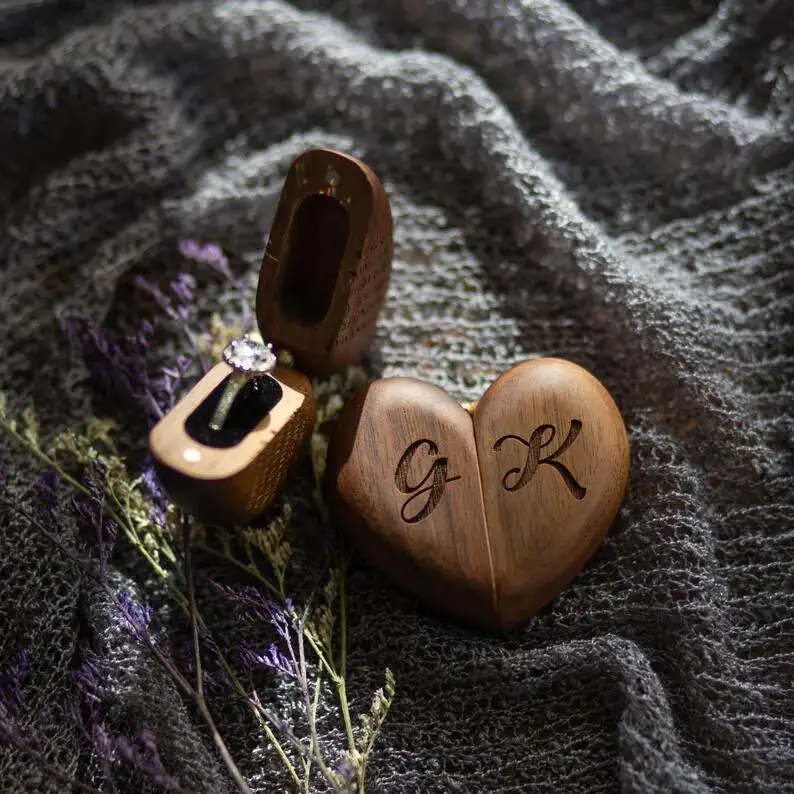 MOQ 1pcs Benutzer definierte LOGO Ehering Box Holz schmuck Verlobung  Aufbewahrung behlter Halter Ringe Trger Blank Holz Ring Box